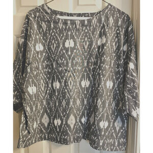 NWOT pure J Jill Gray and White Diamond pattern 100% cotton blouse Size XS